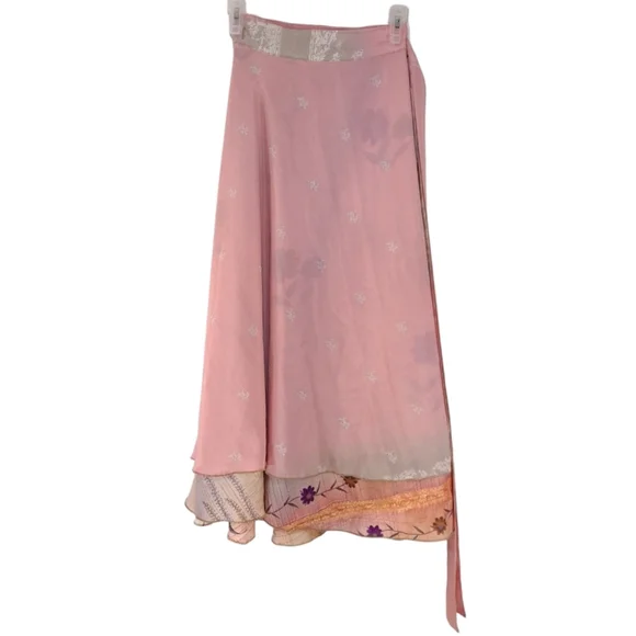 Darn Good Yarn Silk Wrap Skirt Reversible Sari Floral Ankle Maxi Sz 4-12 NWOT - Picture 3 of 7